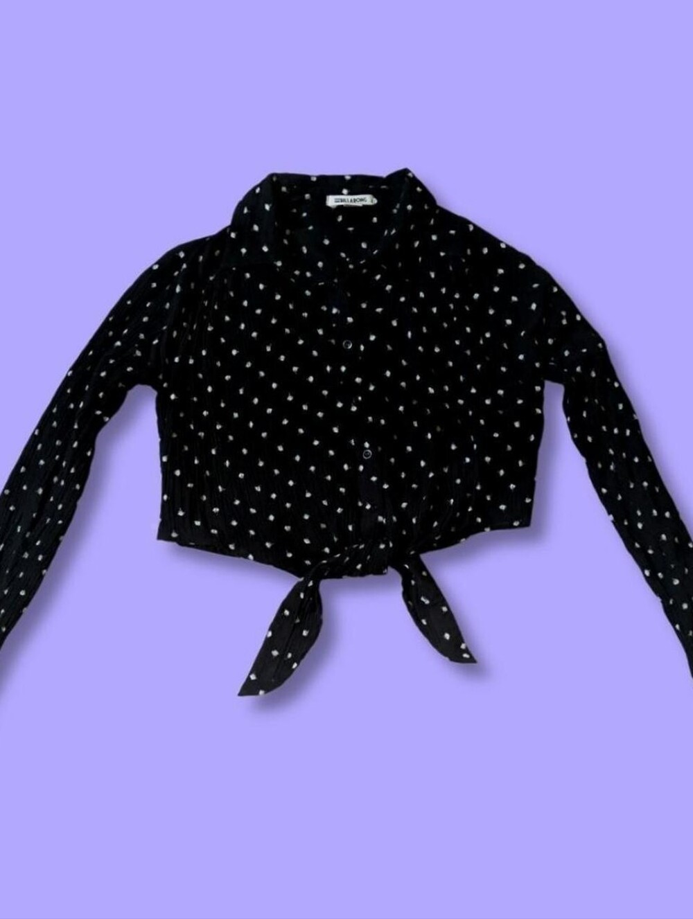 NWOT Billabong Sunset Sessions Button Up Tie Front Crop Top - black/white - S